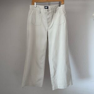 NEW Lands' End High Rise Patch Pocket Wide Leg Chino Crop Pants Light Stone